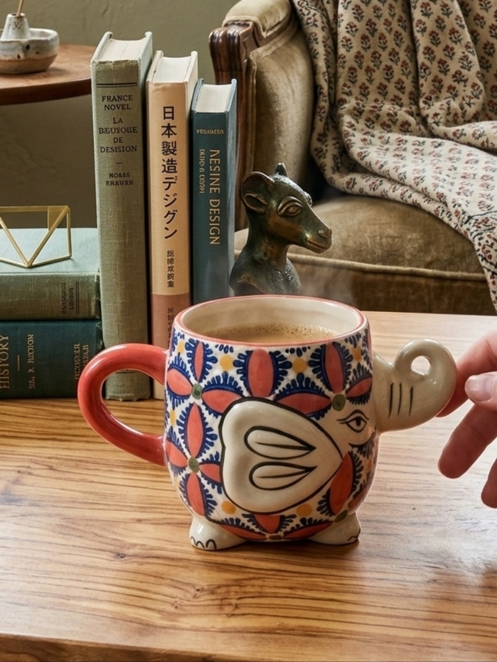Yokohama Studio Miyabi 3D Elephant Mug – Hand-Painted‎ Floral Embossed Japanese